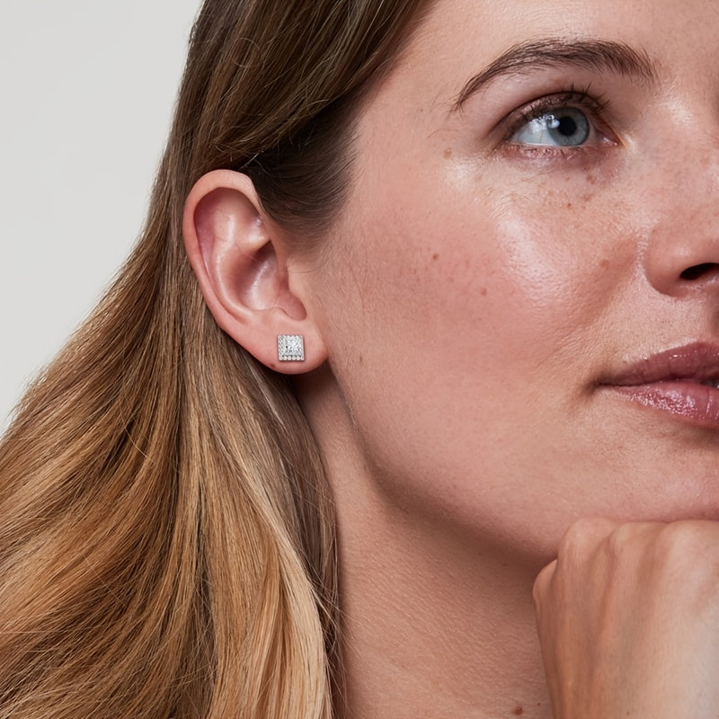 Sterling Silver Square Moissanite Stud Earrings Hypoallergenic Gift for Women