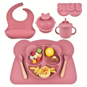 7-Piece Toddler Meal Set Silicone Utensils with Suction Cups and Cartoon Design for Infants