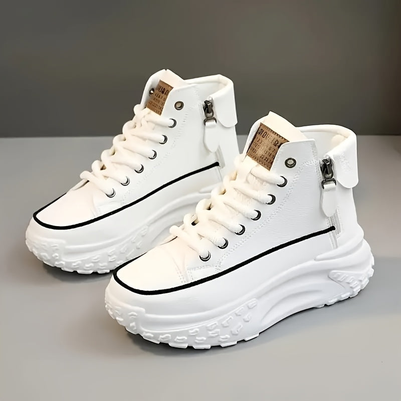 Women's Casual Athletic Sneakers Lace-Up, Mid-Top, Solid Colors