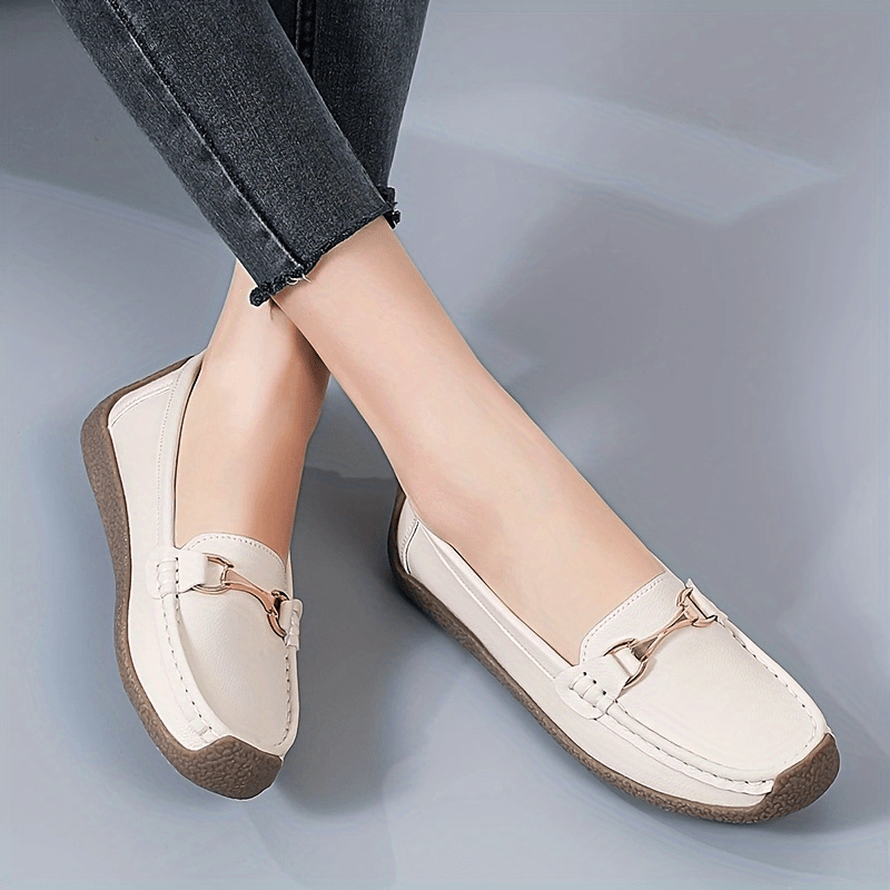 Women's Metal Decor Slip-On Loafers for Casual Walking with Non-Slip Flat Soles