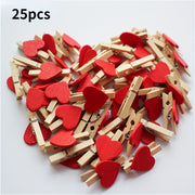 25 Red Heart Wooden Clothespins for Photos, Paper, Postcards, Home Decor