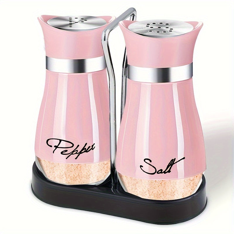 Glass Bottom Salt and Pepper Shaker Set with Stainless Steel Lids for Kitchen Dining Camping