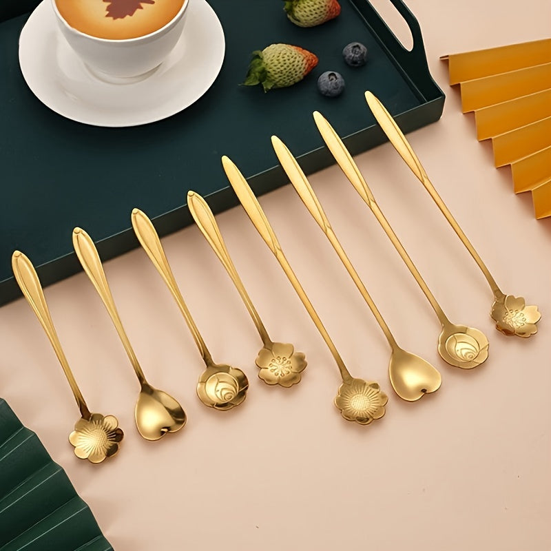 Stainless Steel Cherry Blossom Coffee and Dessert Spoons Set