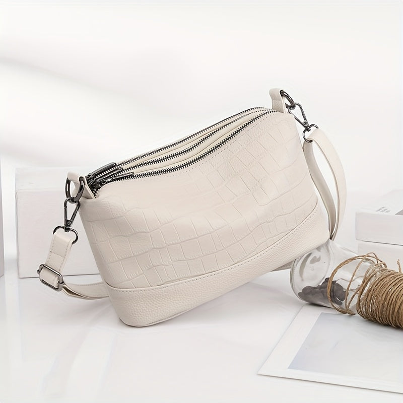 Women's Genuine Leather Shoulder Bag with Large Capacity Black White