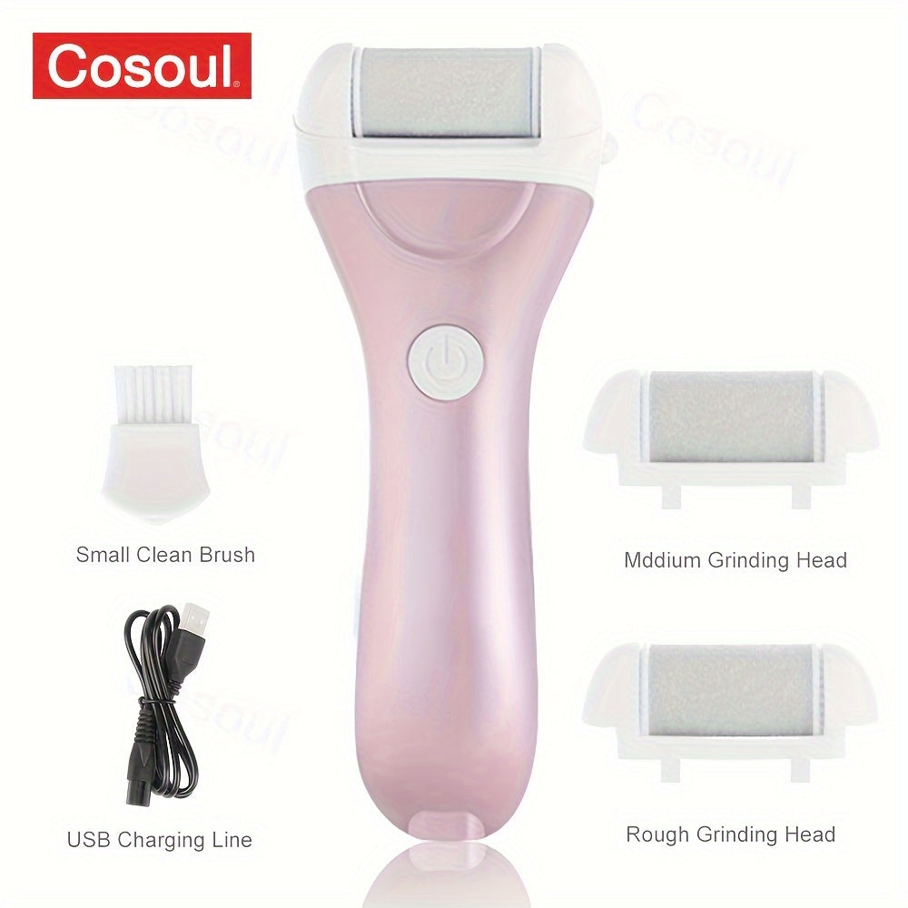 Rechargeable Electric Foot File Callus Remover for Dead Skin Heels with USB Charging and Multiple Grinding Heads