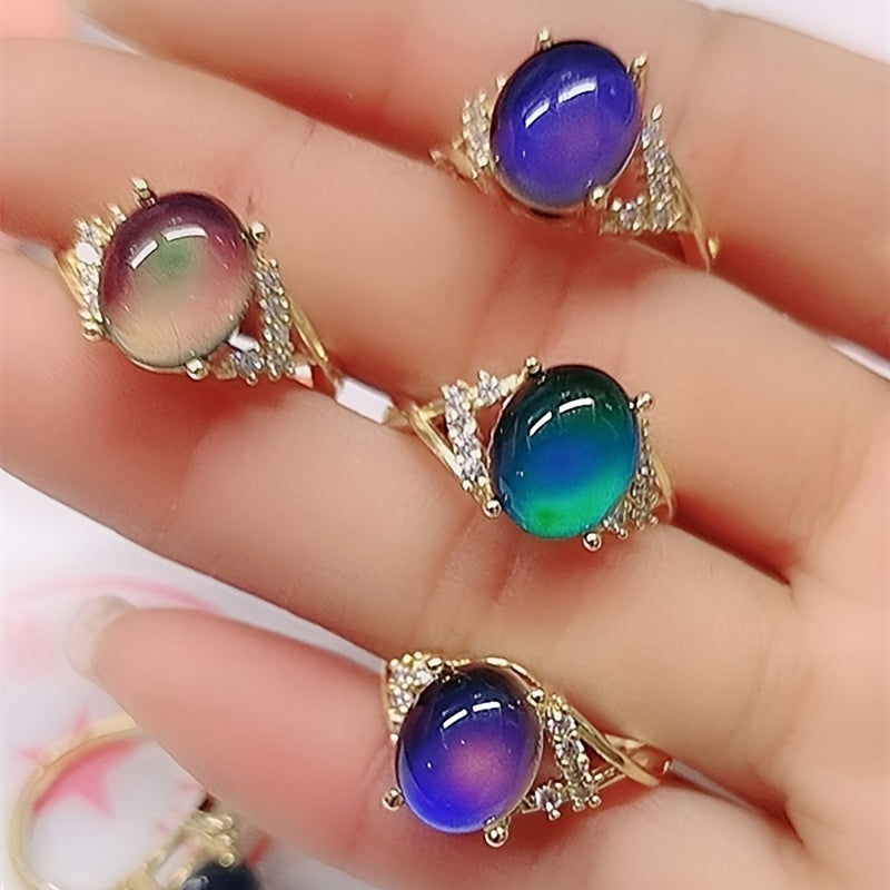 Temperature-Sensitive Color Changing Ring with Ocean-Inspired Design Synthetic Stones Unisex Jewelry