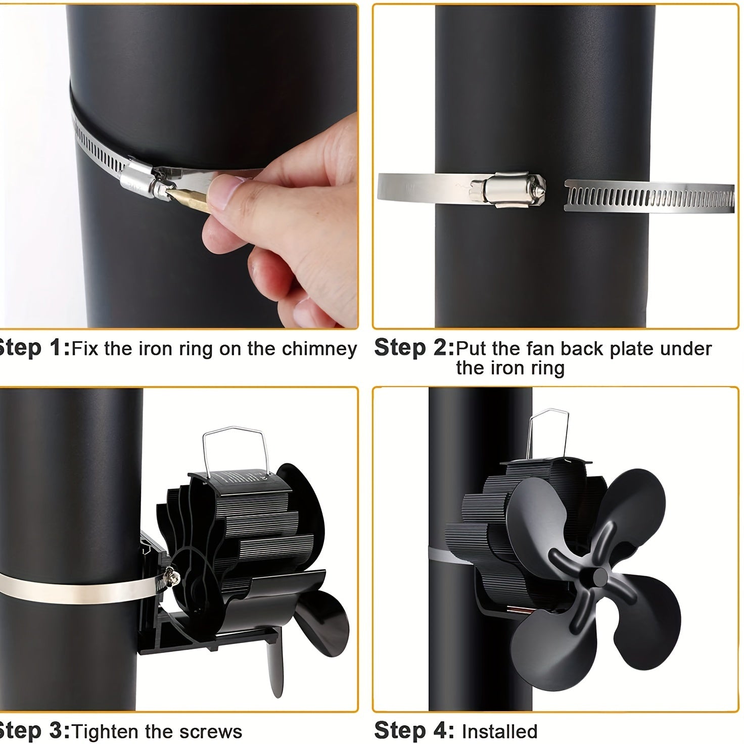 Heat Powered Wood Stove Fan 4 Blades Non-Electric Thermoelectric Fireplace Fan