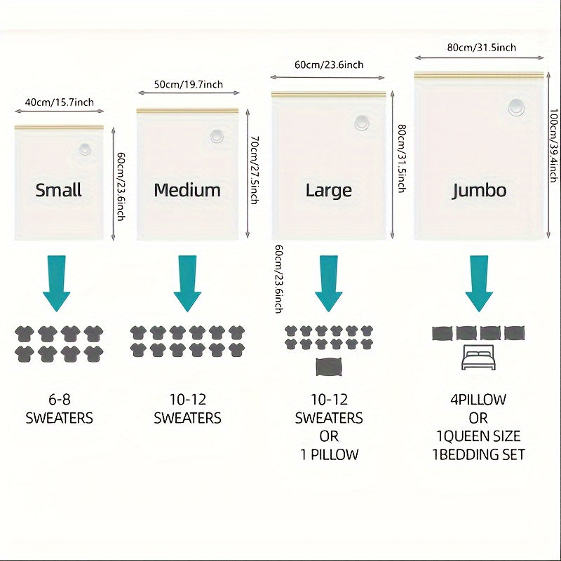 Set of 5 Vacuum Storage Bags with Hand Pump for Clothing and Bedding Space Saver