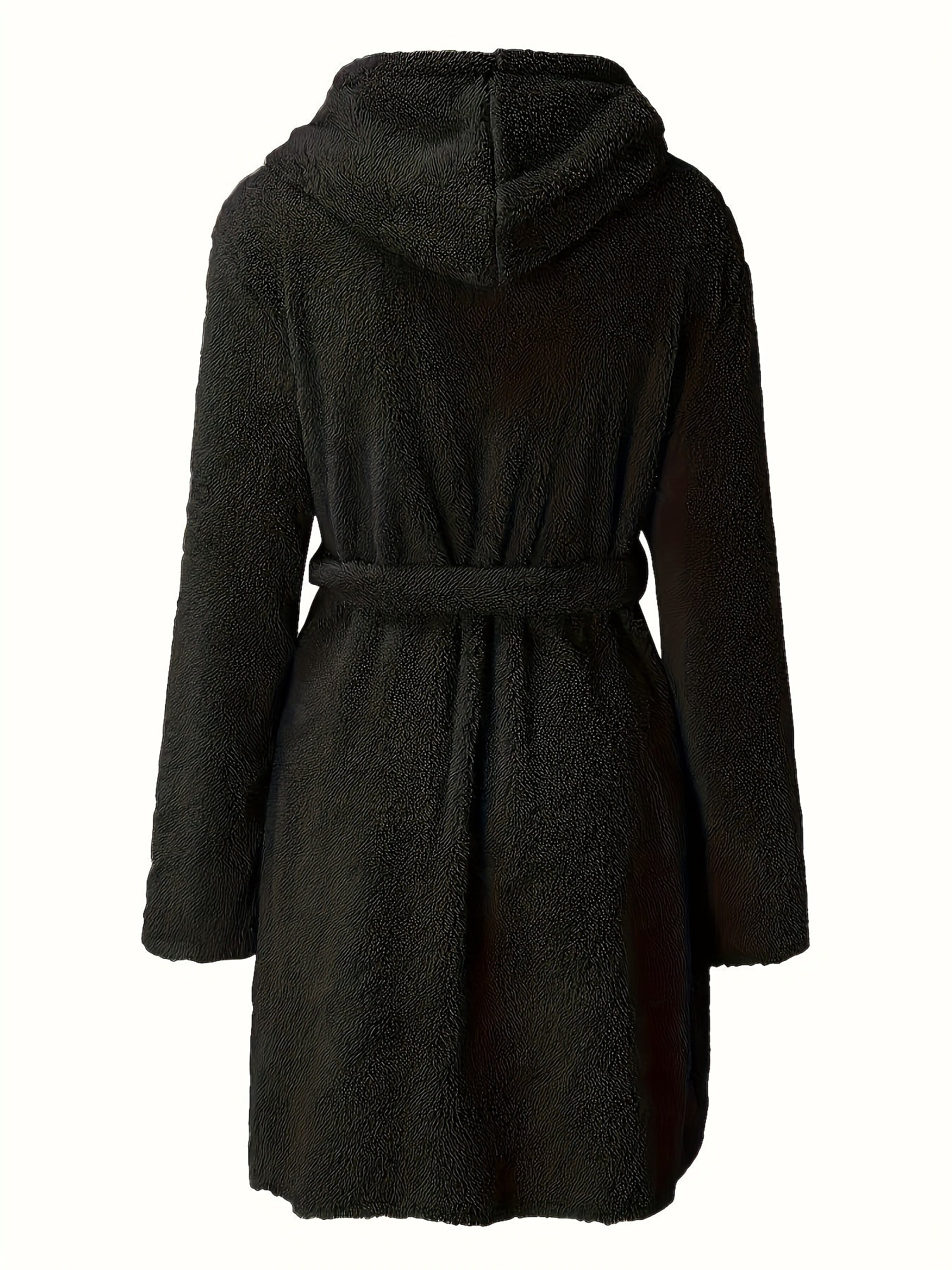 Мужской тёмно-коричневый флисовый халат с капюшоном, карманами и V-образным вырезом