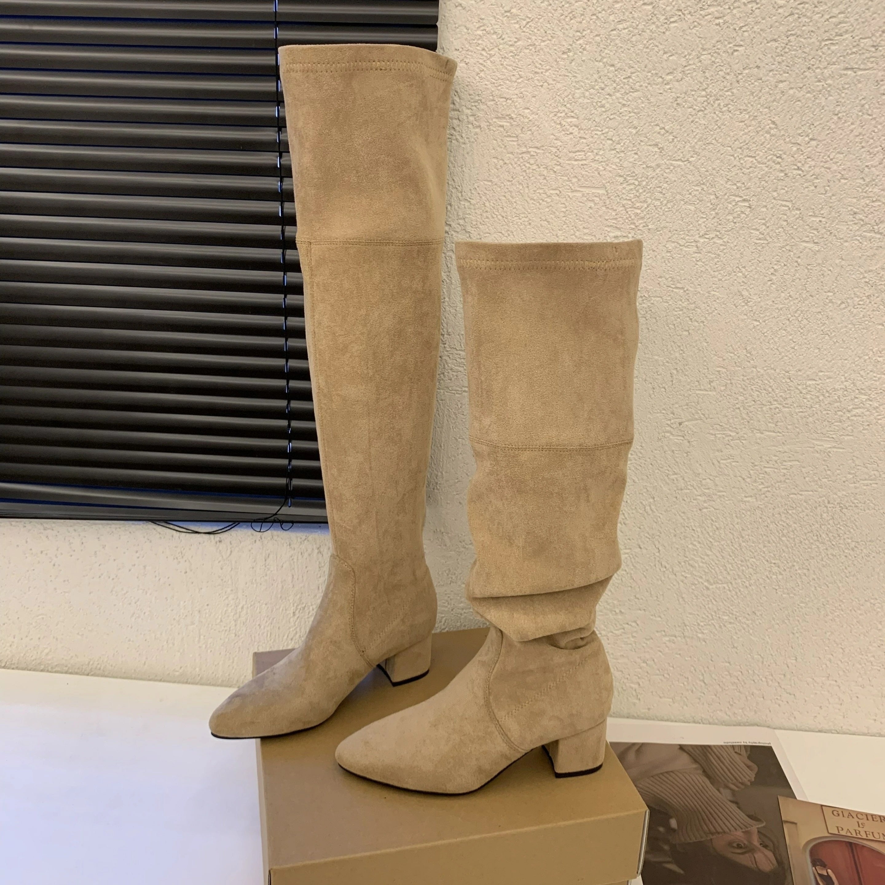 Women's Solid Color Chunky Heel Over The Knee Boots Dress Shoes