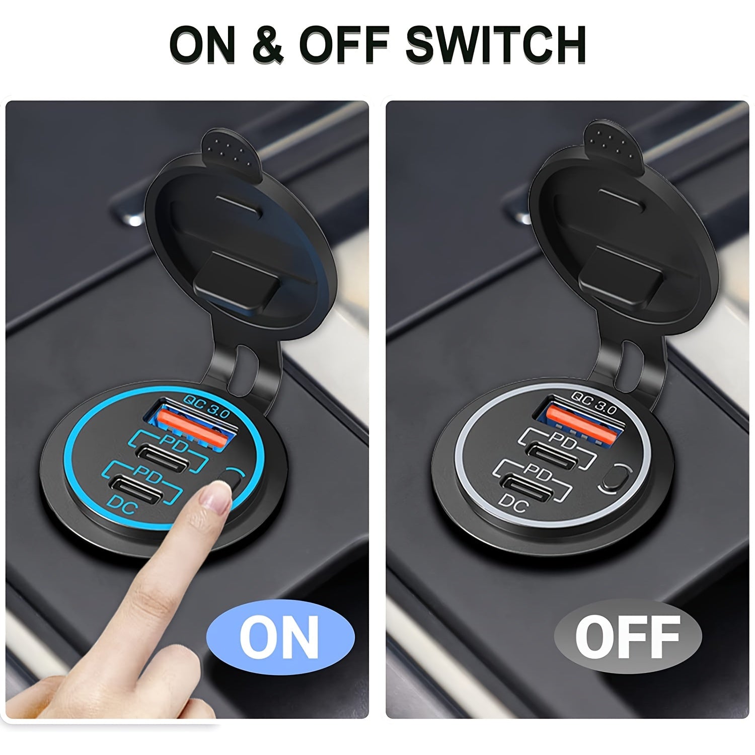 3-Port Car Charger Socket ABS Material 30W PD3.0 18W QC 3.0 for Vehicles