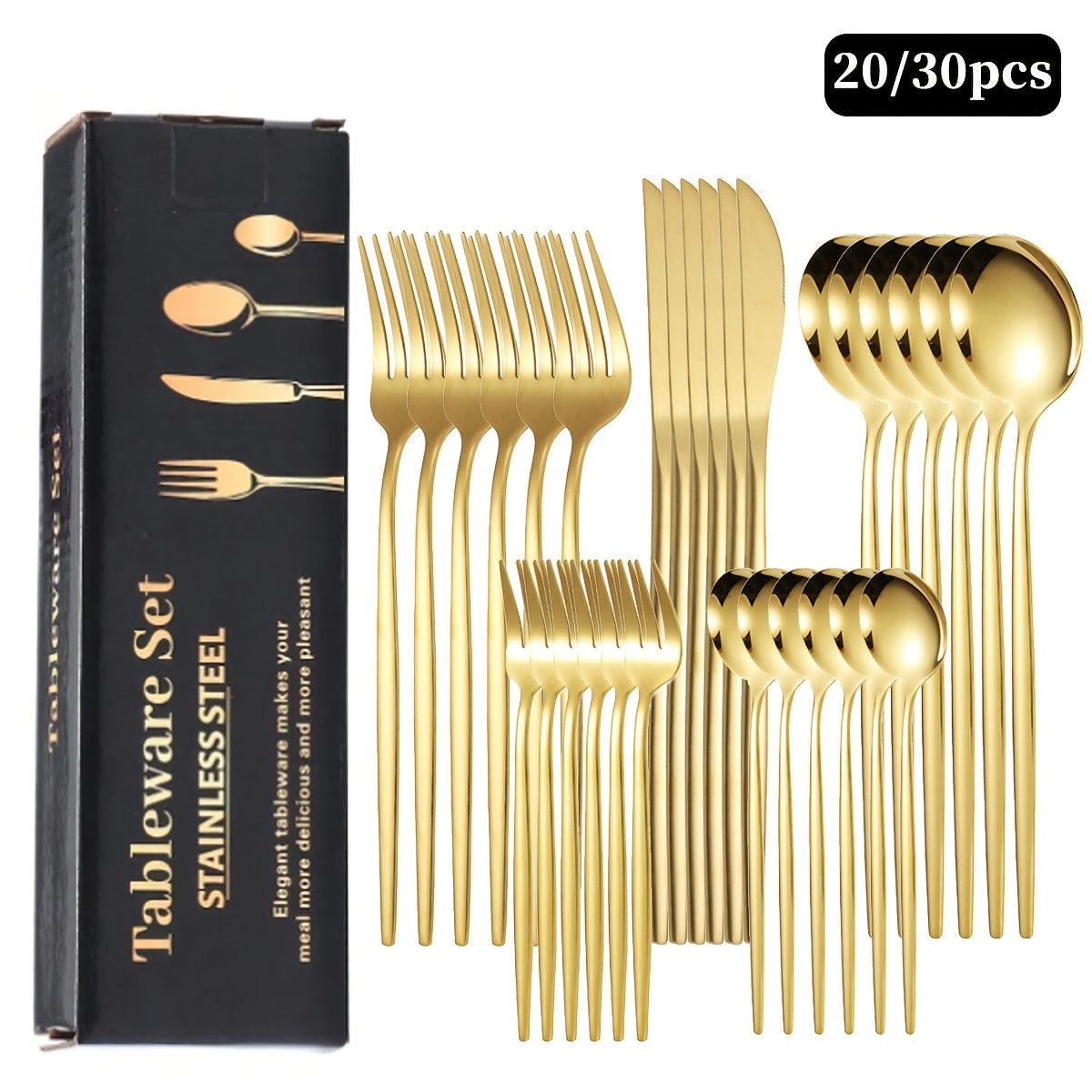 Set of 20/30 Stainless Steel Portuguese Tableware Cutlery Set with Steak Knife Fork Spoon Tea Spoon Fruit Fork Dessert Spoon