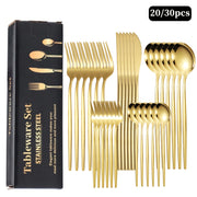 Набор из 20/30 предметов нержавеющей стали португальской столовой посуды, включающий нож для стейка, вилку, ложку, чайную ложку, фруктовую вилку, десертную ложку