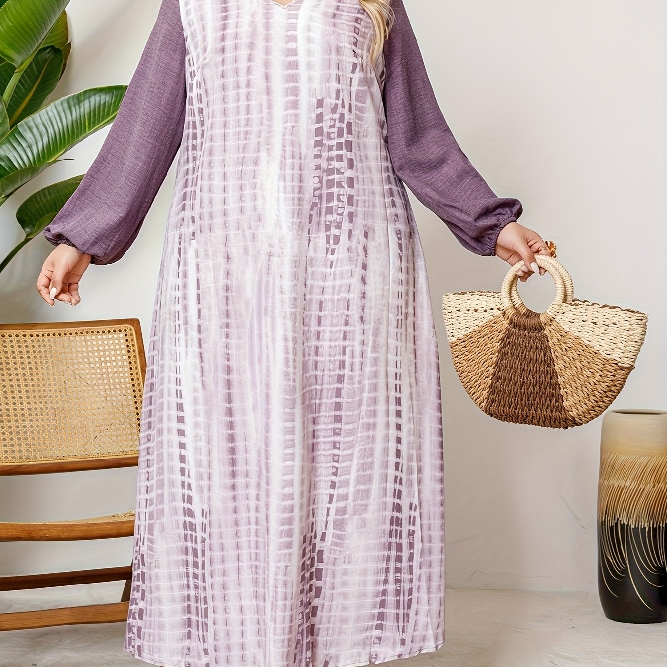 Plus o'lcham ayollar uchun V-yuqa maxi kiyi, kundalik va rasmiy, barcha mavsumlar uchun