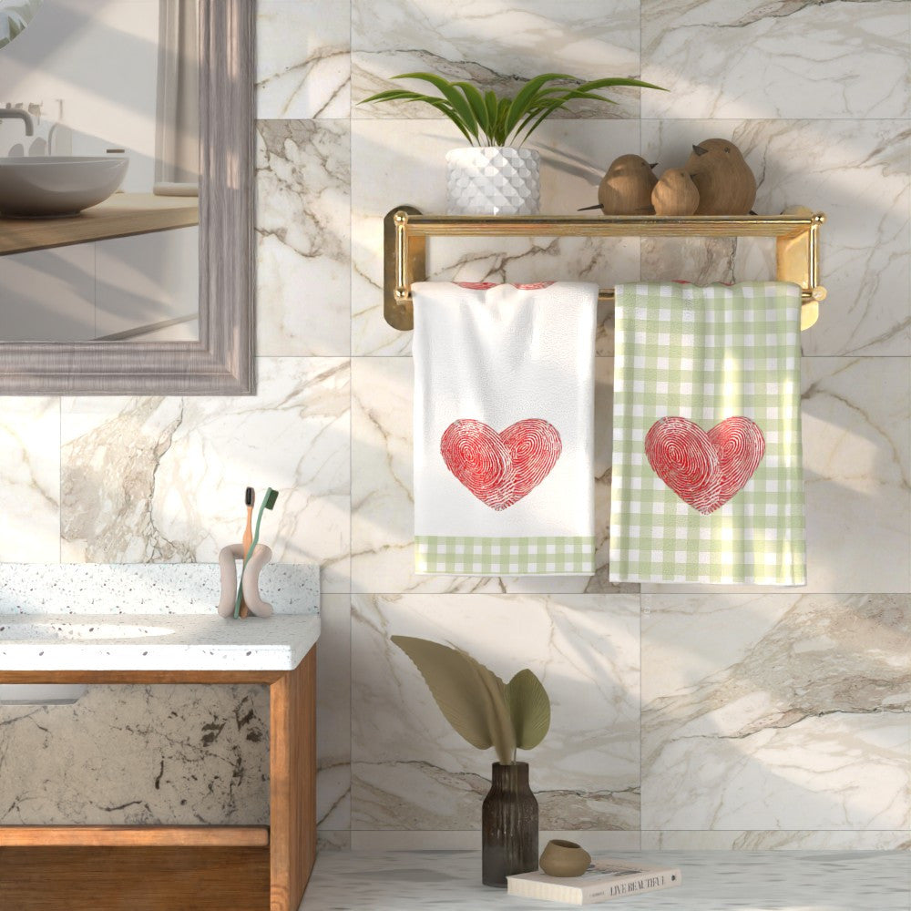 Valentine's Day Heart Print Tea Towels 2-Pack, 45.72x66.04 cm, Soft Polyester
