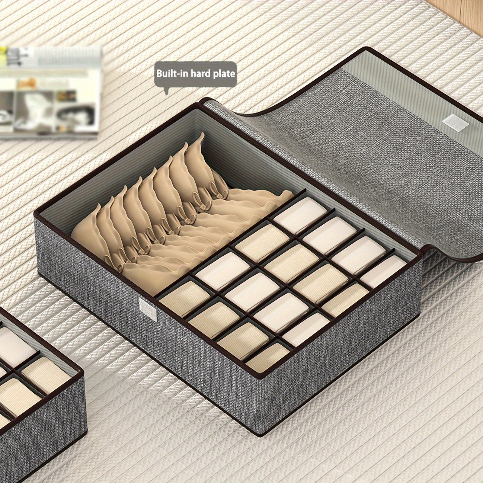 Коробка для хранения белья, складная, органайзер для одежды, бежевый, светло-серый