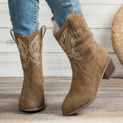 Women's Floral Ankle Boots Slip-On Mid-Heel Casual Faux Leather All-Season