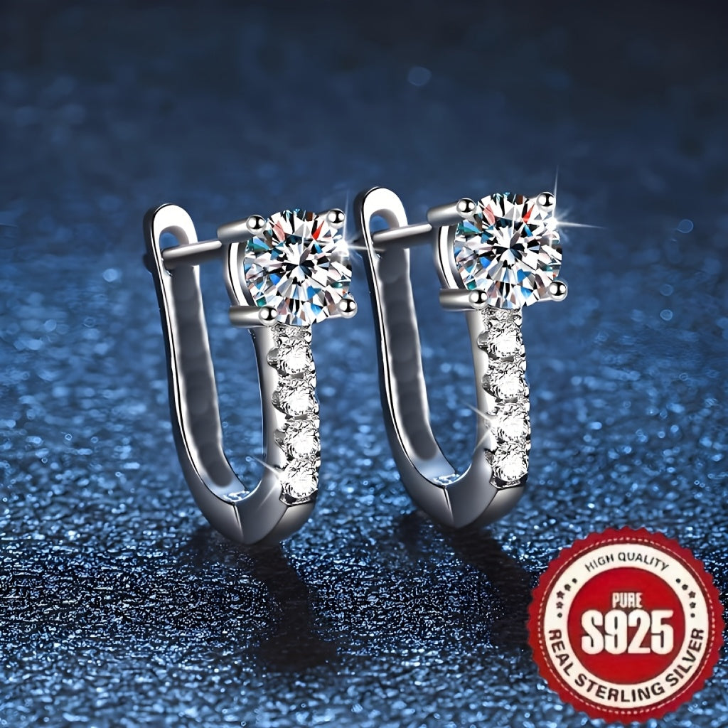 Sterling Silver U-Shaped Hollow Earrings with Synthetic Zirconia for Daily and Gift Wear