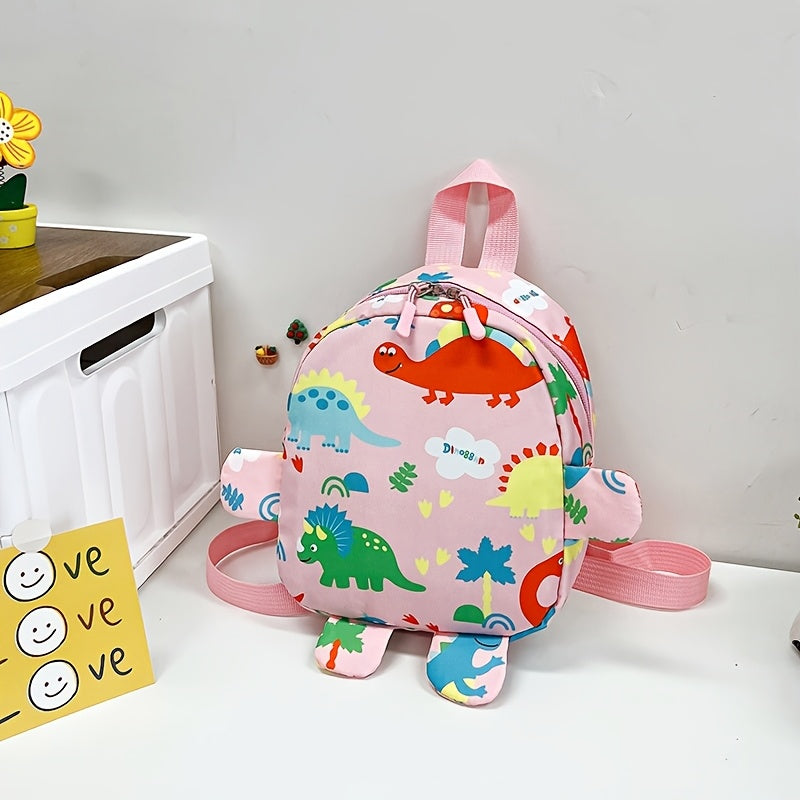 Cute Cartoon Dinosaur Nylon Backpack for Kids with Adjustable Straps and Zipper Closure