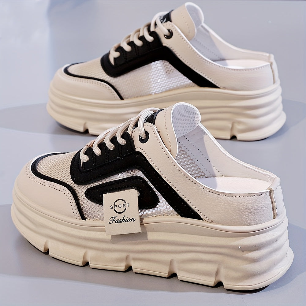 Women's Breathable Mesh Running Shoes Casual Sneakers Beige Low-Top