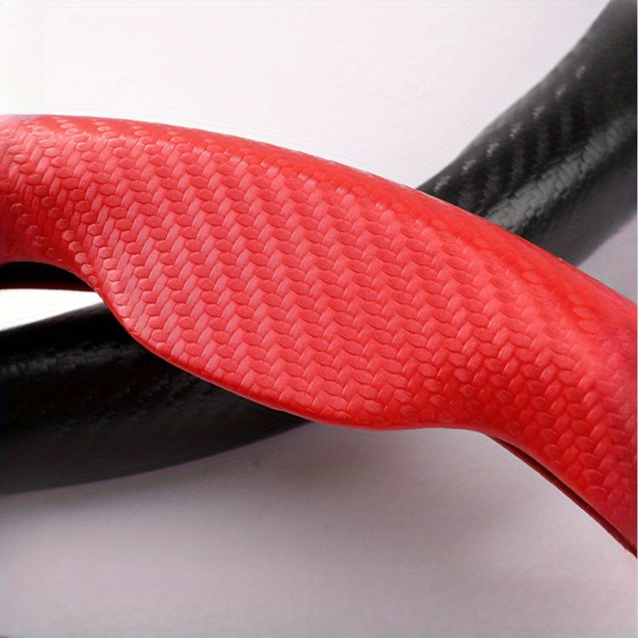 Universal Carbon Fiber Steering Wheel Cover with Red Accents Non-Slip Durable