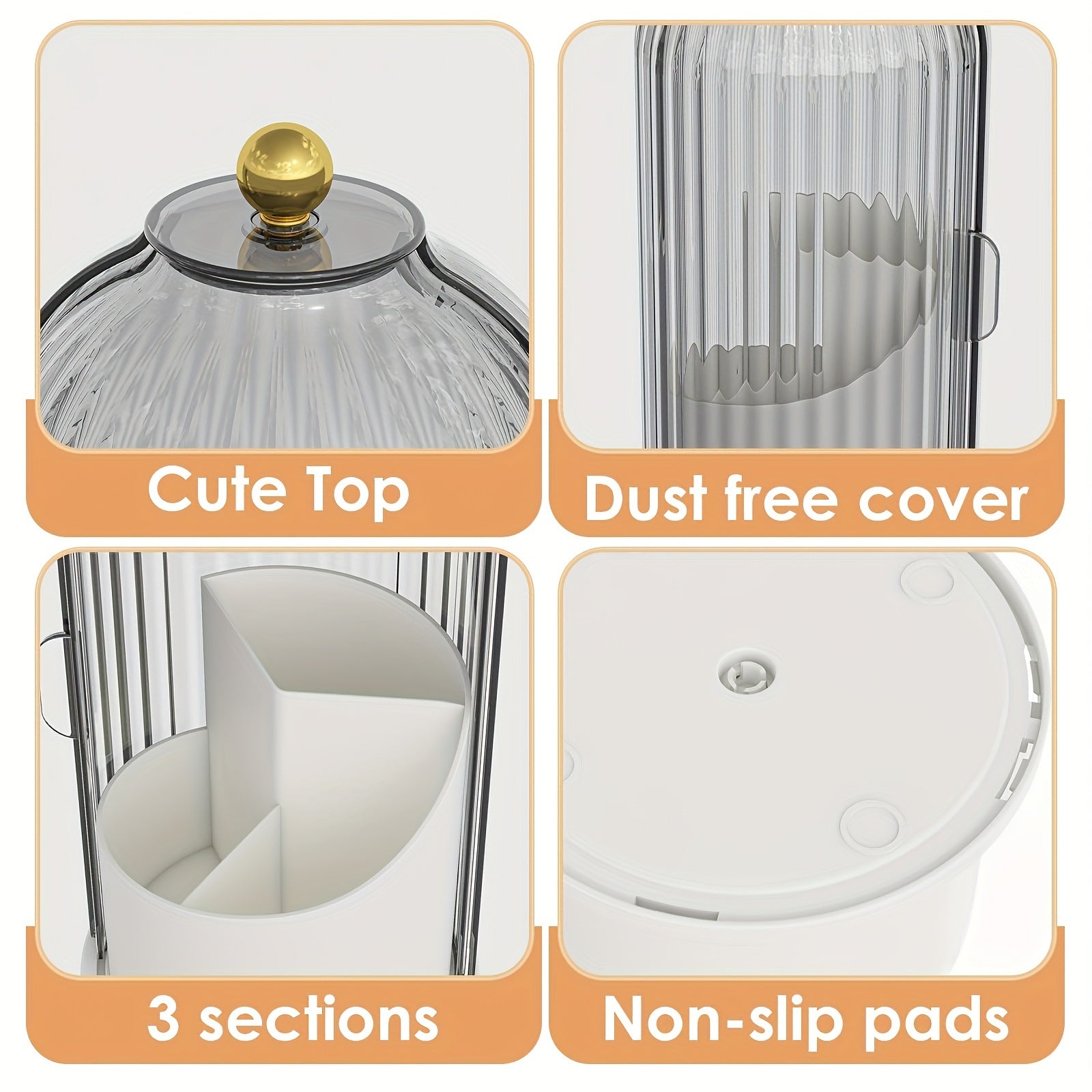 360° Rotating Makeup Storage Organizer with Clear Cover for Lipstick Eyebrow Pencil Brushes Skincare