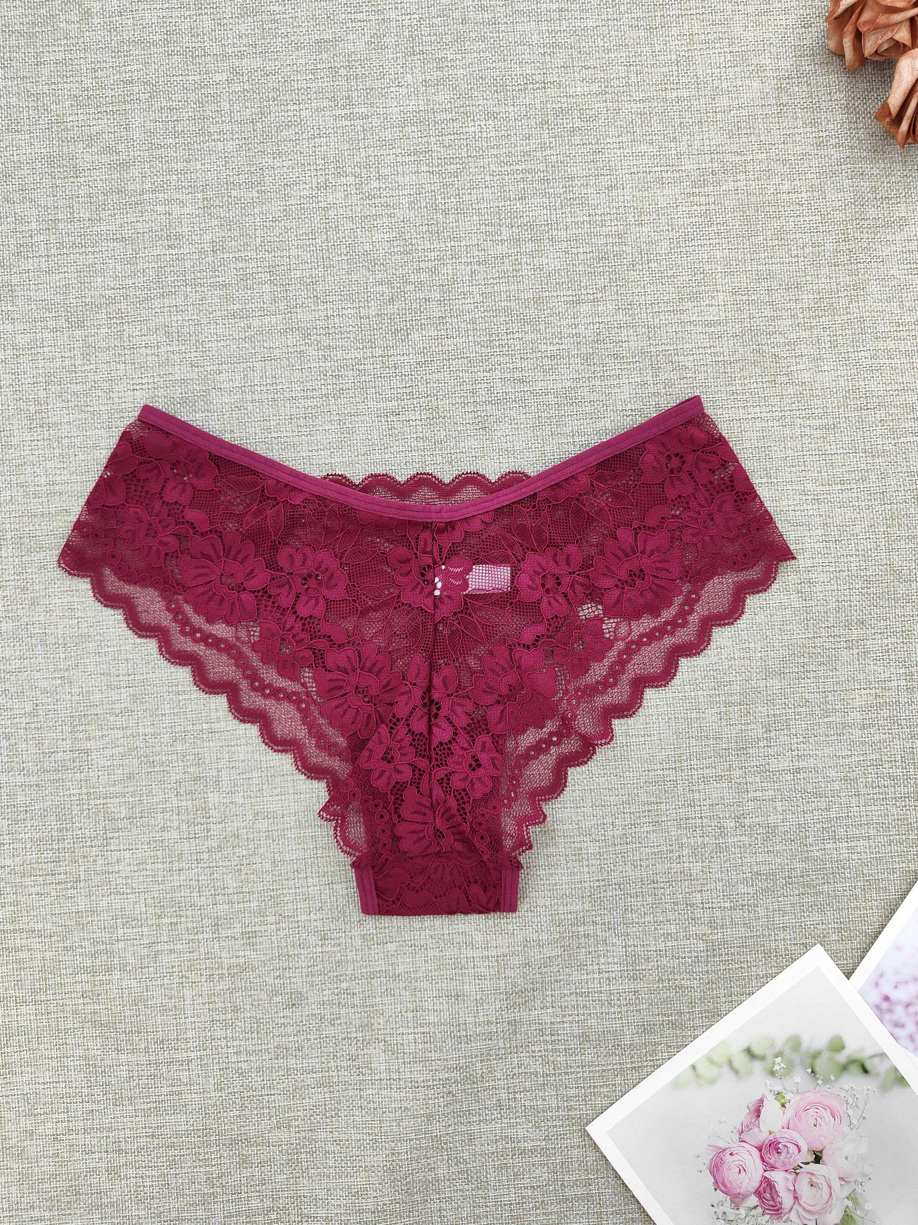 Women's Lace Floral Low-Rise Bikini Panties Nylon Blend Semi-Sheer Pack of 6