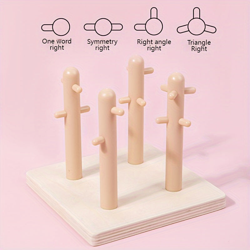 Educational Wooden Shape Sorter Puzzle for Cognitive Development with Stacking Rings and Blocks for 18M+
