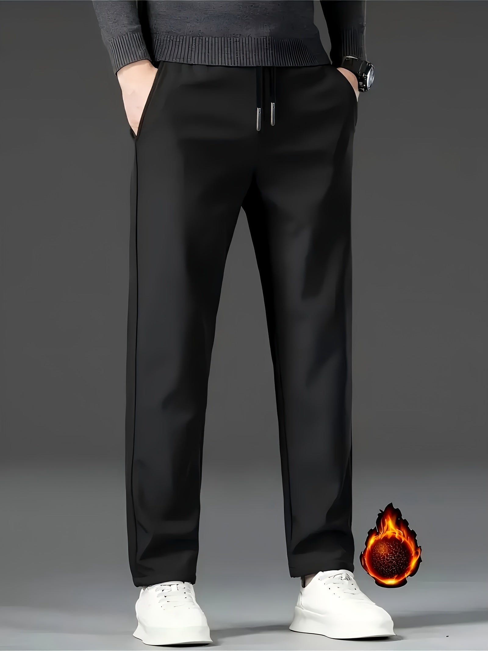 Men's Fleece-Lined Waterproof Windproof Cropped Pants with Drawstring Waist for Fall Winter