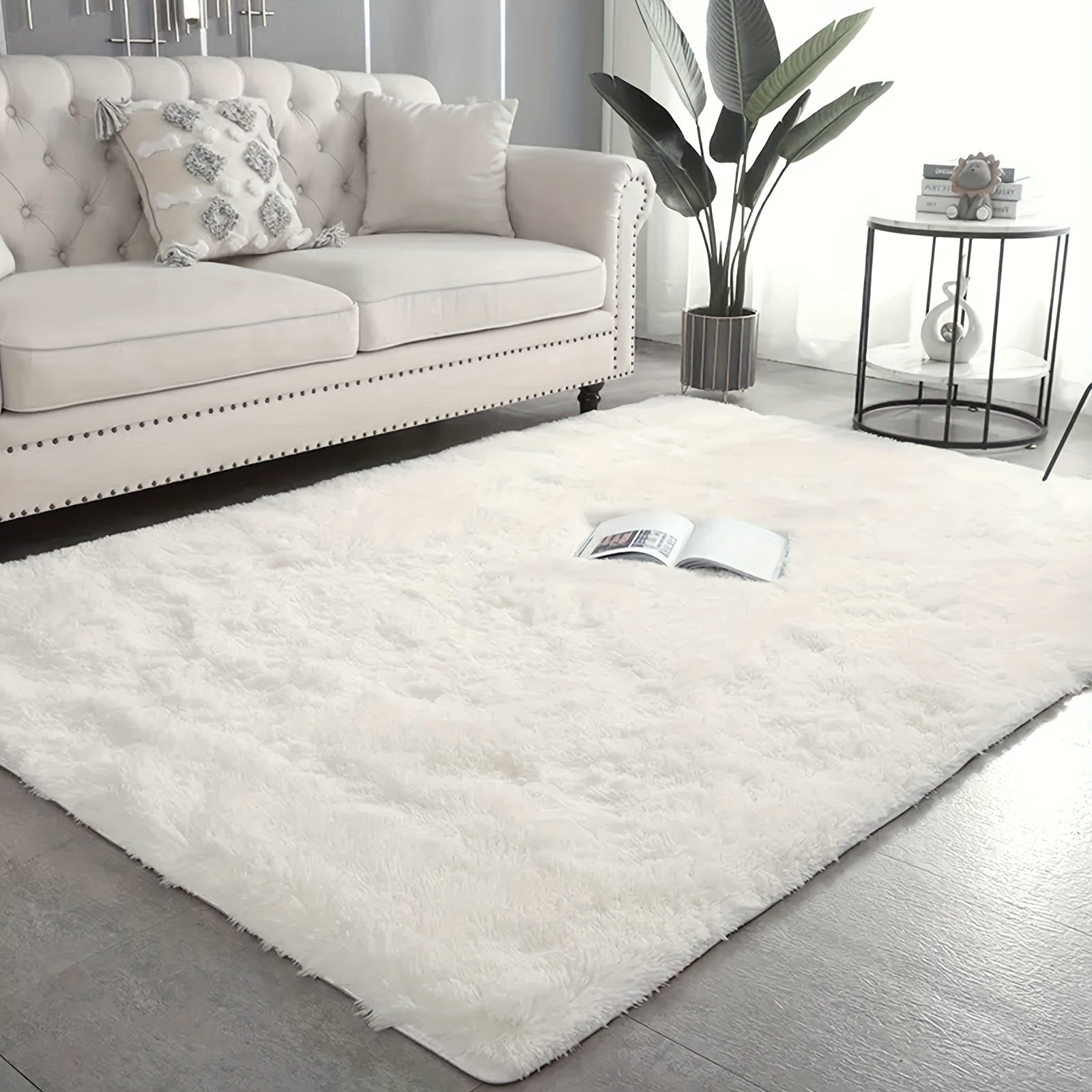 White Plush Rug Non-Slip Shaggy Throw Rug for Living Room Bedroom Nursery