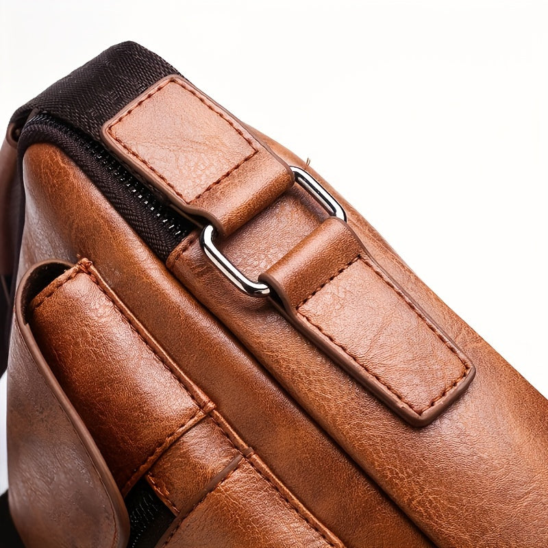 Men's Casual Large Capacity Waterproof PU Shoulder Bag Crossbody for Daily Use