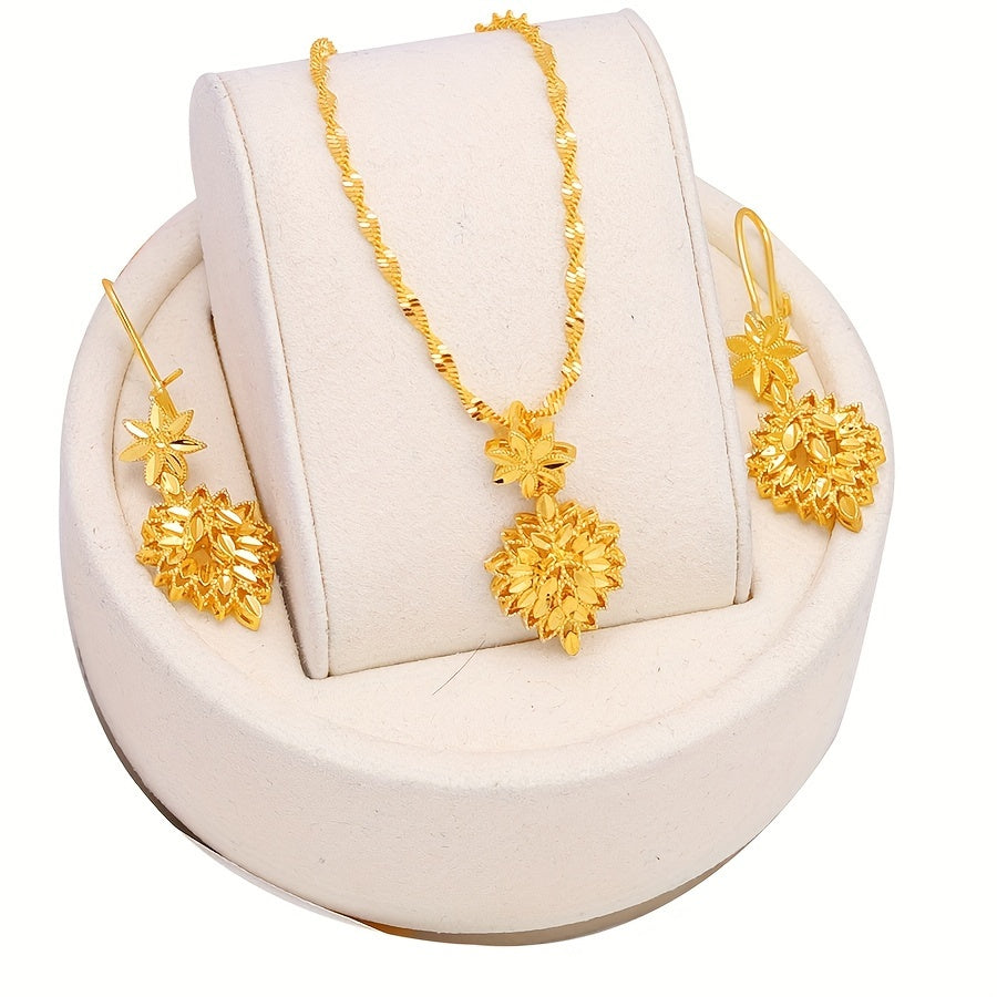 Gold Plated Leaf Jewelry Set Earrings and Necklace for Weddings Formal Occasions