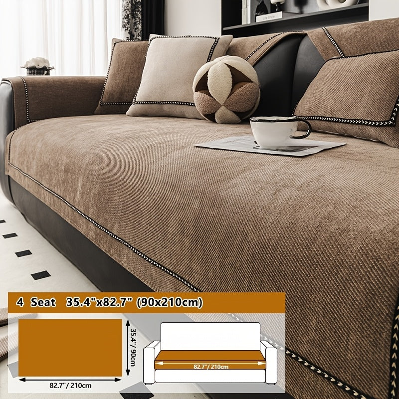 Chenille Sofa Cover with Lace Trim Non-Slip All-Season Furniture Protector Machine Washable