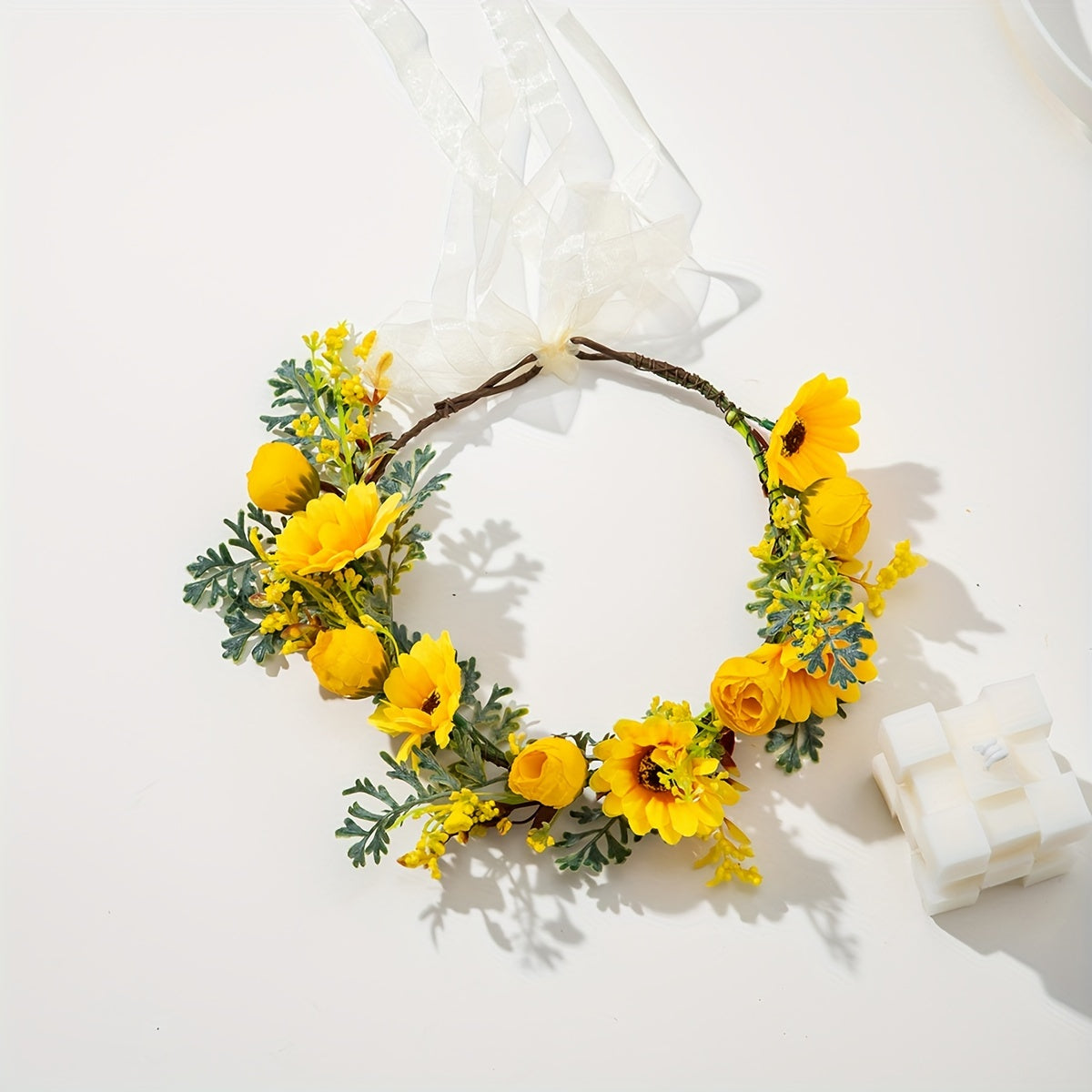 Diadema de tela floral para bodas y vacaciones con diseño de girasol
