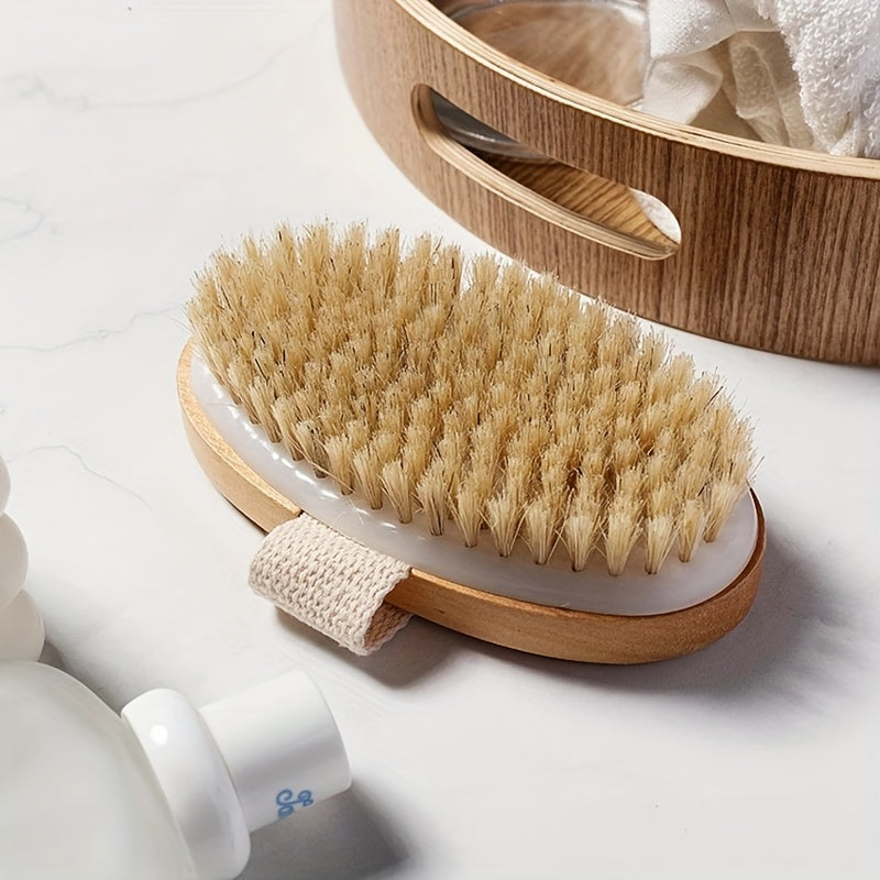 Natural Bristle Body Brush for Exfoliation Handheld Wooden Spa Massager