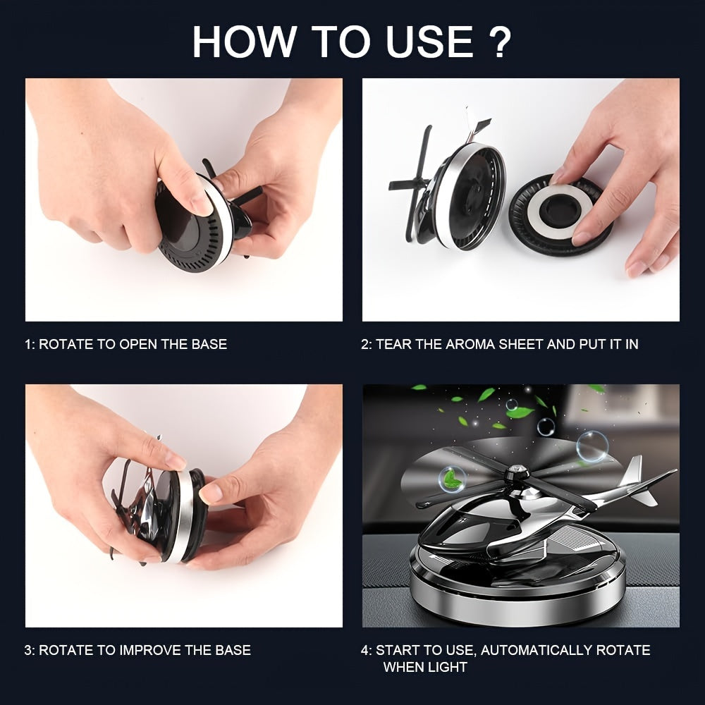 Solar-Powered Helicopter Car Air Freshener Aluminum Alloy Scent Diffuser with Paper Fragrance Sheets
