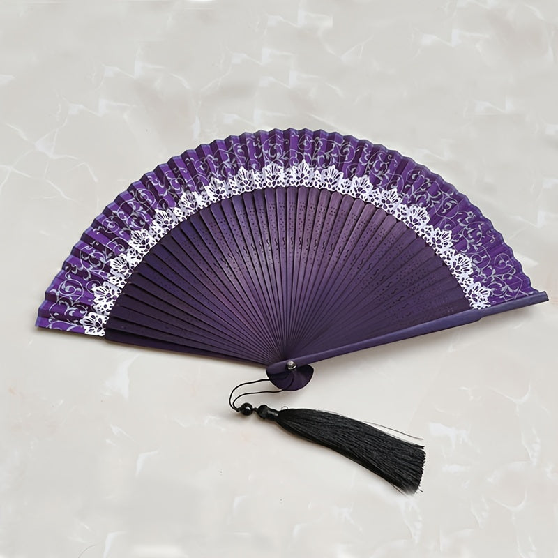 An'anaviy xitoy dantelli uslubida portativ egiluvchan ventilyator, yapon dizaynida bambukdan tayyorlangan. O'ziga xos retro madaniy sovg'a va shaxsiy foydalanish uchun mukammal cho'ntak ventilyatori.