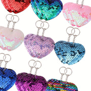 24 ta porloq sequins yurak kalit zanjirlari to'plami - sumkalar va ruksaklar uchun ikki tomonlama, multfilm mavzusidagi metall charmalar bilan - partiya sovg'alari va tug'ilgan kun sovg'alari uchun ideal