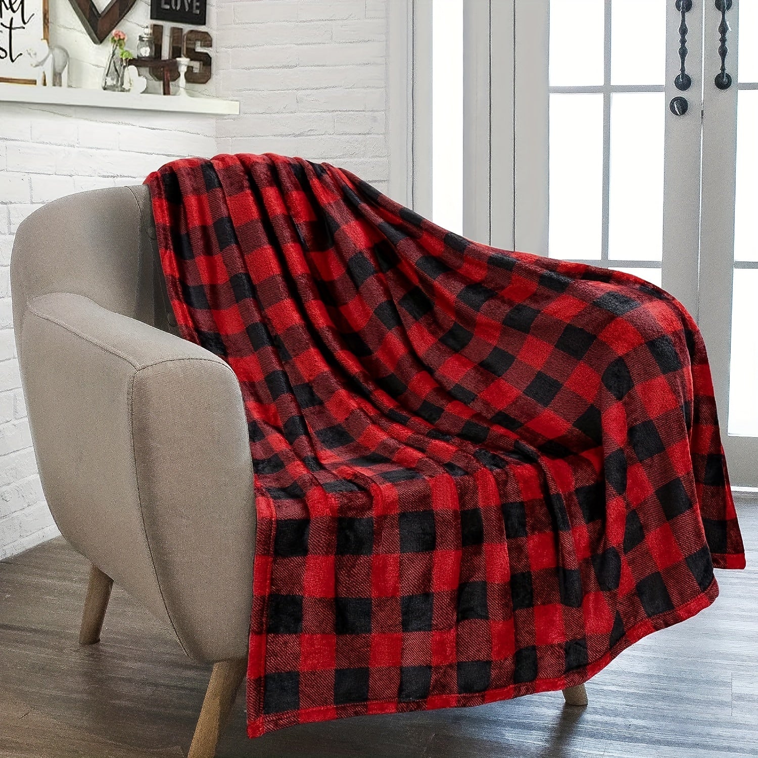 Plaid Flannel Fleece Throw Blanket for Couch and Bed Black Red Checkered
