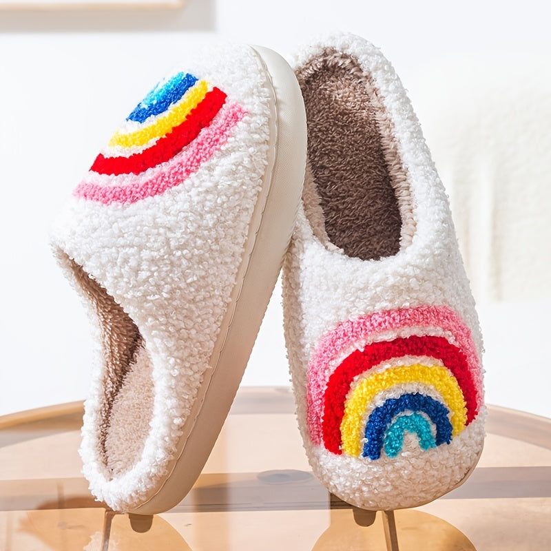 Women's Plush Rainbow Indoor Slippers Warm Cozy House Shoes