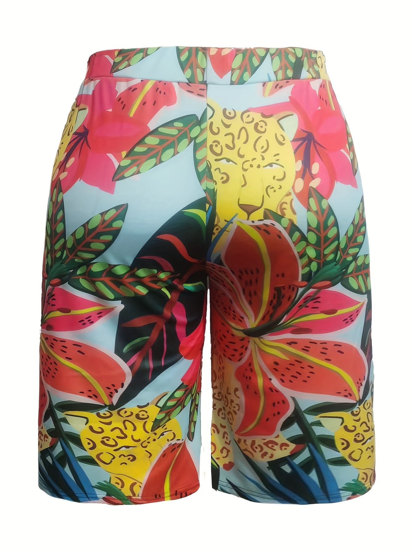Women's Floral Print Stretch Wide-Leg Capri Pants Summer Casual Trousers