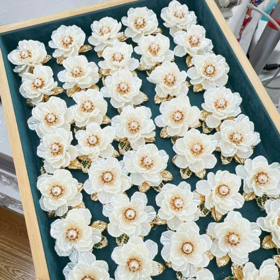 Faux Shell Crabapple Flower Brooch with Imitation Pearls Elegant Jewelry for Women