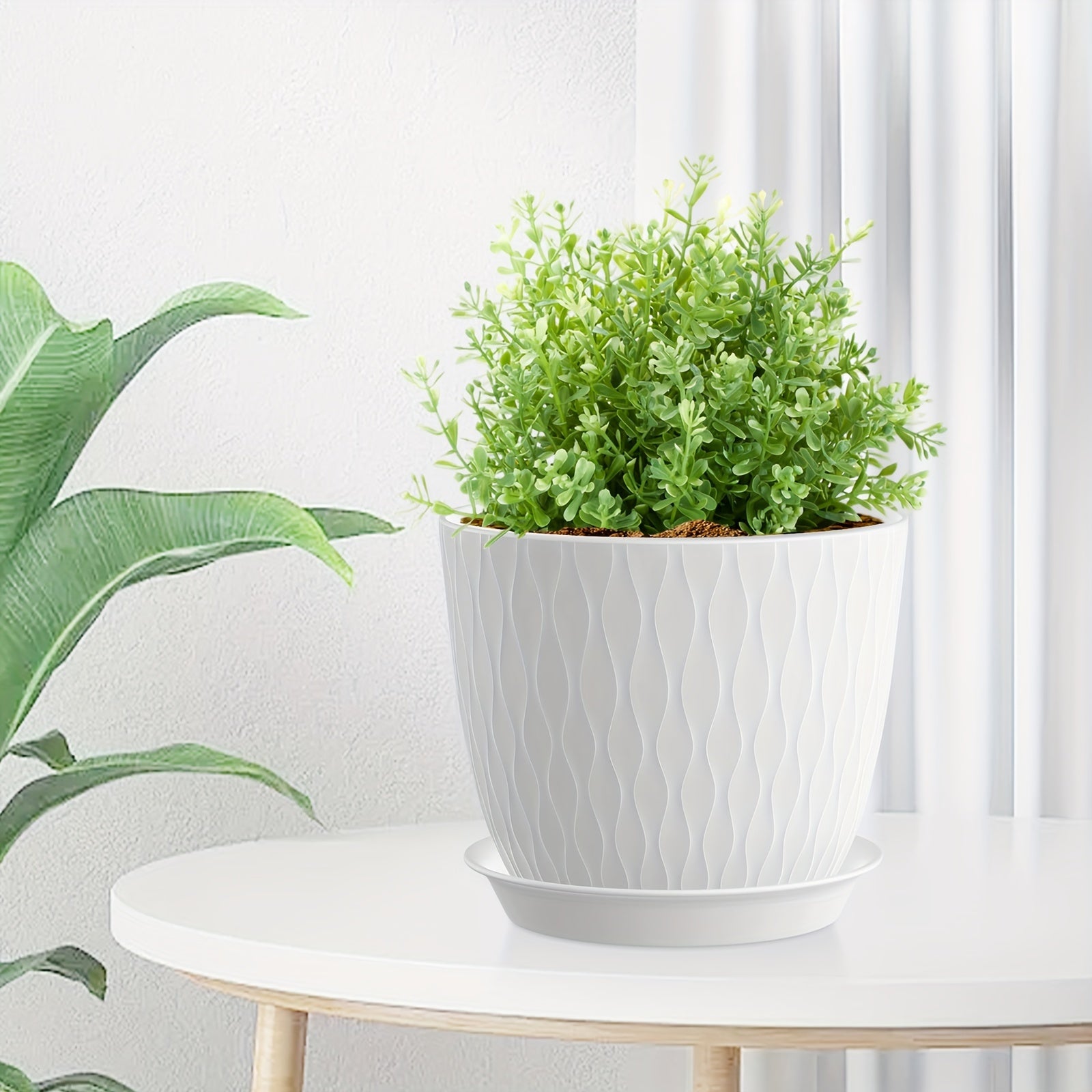 Set of Water Ripple Plastic Flower Pots with Drainage Holes for Indoor Outdoor Planting Large Medium Small