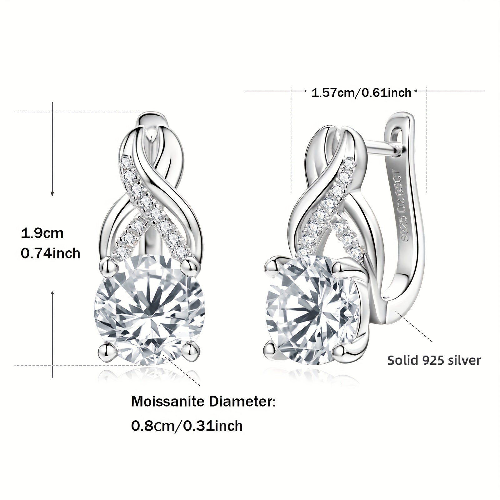 Women’s Moissanite Earrings 8mm Round Silver Jewelry for Weddings and Parties