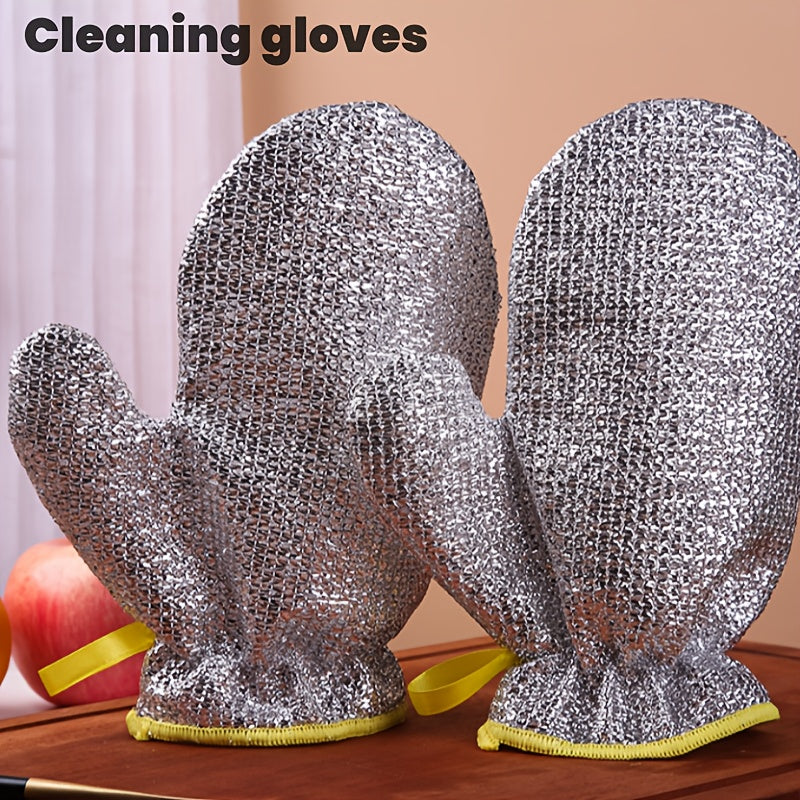 Set of Four Silver Cleaning Gloves with Liner for Kitchen Bathroom and Patio Use