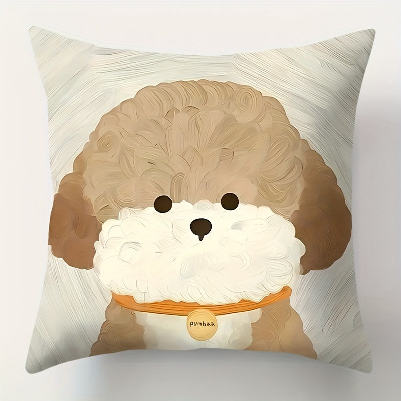 Double-Sided Puppy Print Throw Pillow Cover Polyester Zipper Washable for Living Room or Office