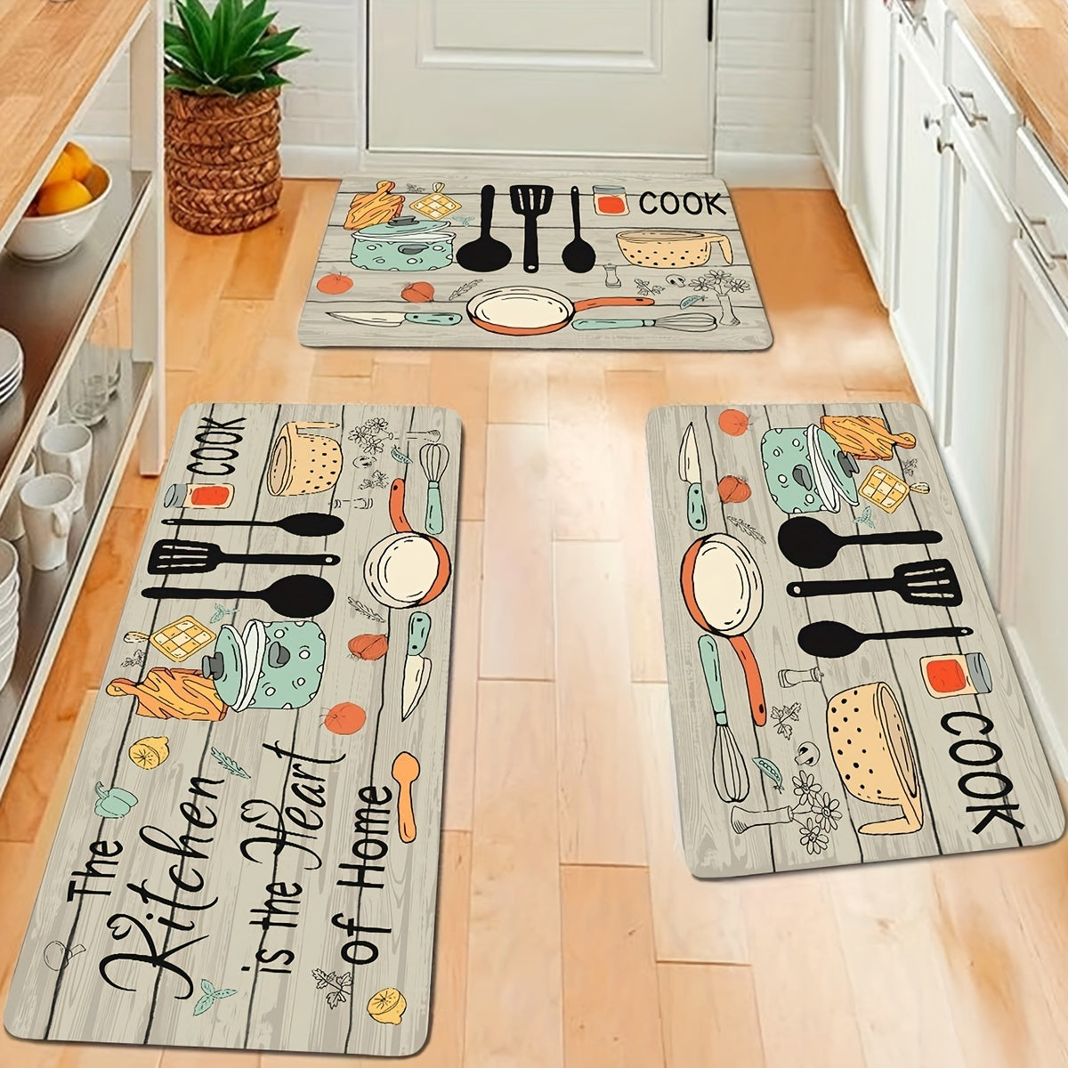 Alfombra moderna de poliéster para cocina con gráficos de cubiertos y letras, lavable a máquina, alfombra rectangular para el suelo para cocina y decoración del hogar