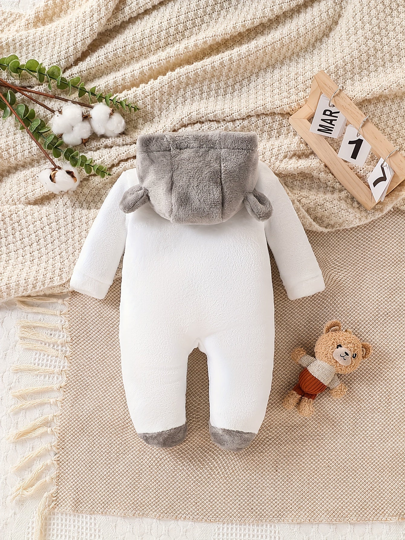 Baby Boys Winter Plush Footed Bodysuit with Animal Pattern and Warm Knit Fabric