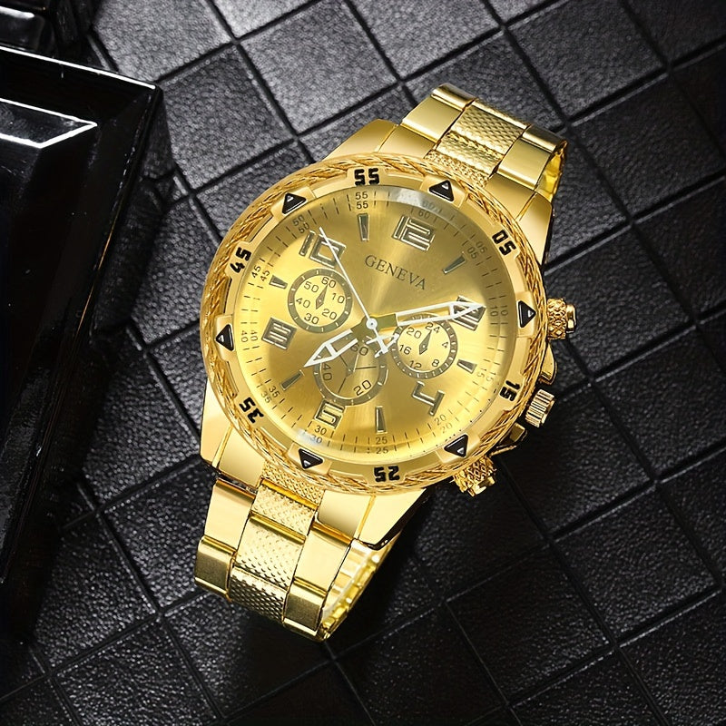 Men's Quartz Watch Set 3 Pieces Stainless Steel Zinc Alloy Non-Waterproof Gift