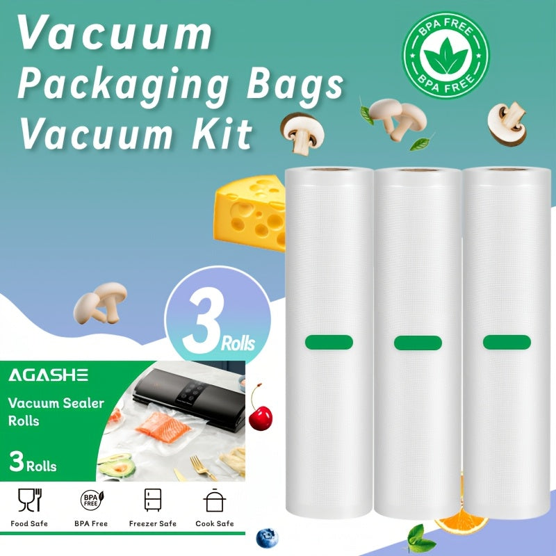 Set of Three 5-Meter Food Storage Vacuum Seal Bags BPA-Free Durable Tear-Resistant Oxidation Odor Protection